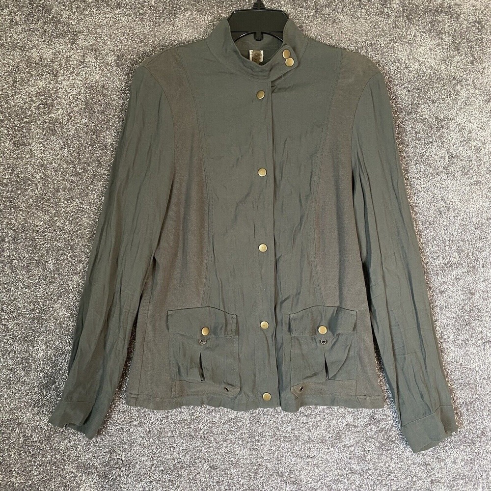 XCVI Military Cargo Jacket Top Womens Large Poplin Safari Green Utility Tactical
